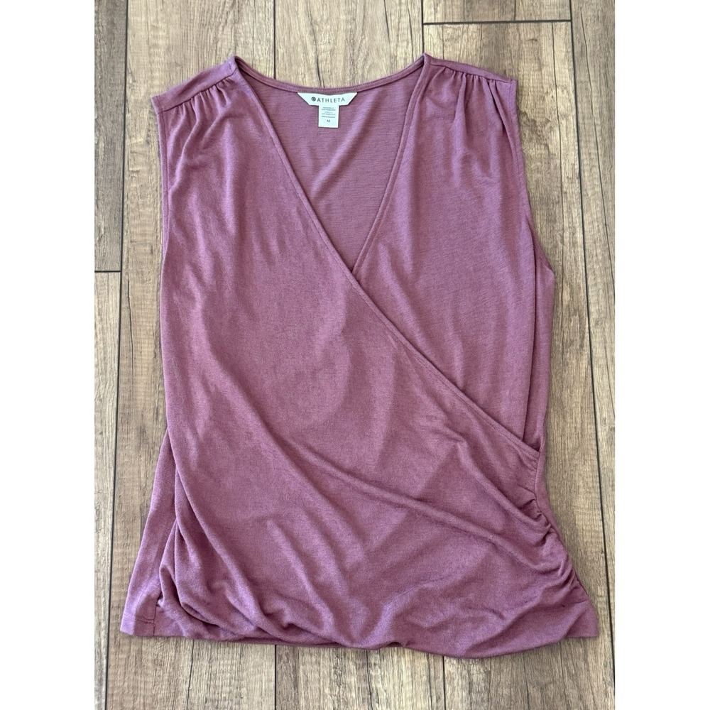 Athleta Breezy Wrap Tank Mauve/Plum Surplice Ruched Sleeveless Top Sz M